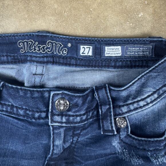 Miss Me Signature‎ Ankle Skinny Jeans Women’s 27 Blue Mid-Rise Embellished - Picture 8 of 14
